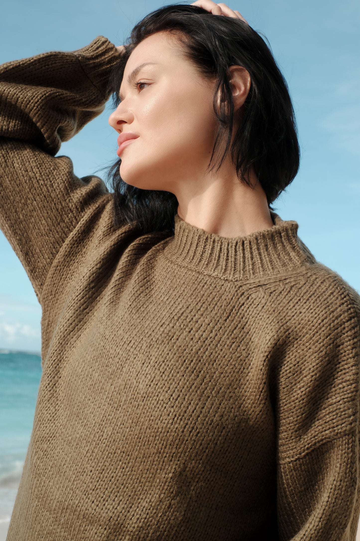 Grüner Mohair-Langpullover