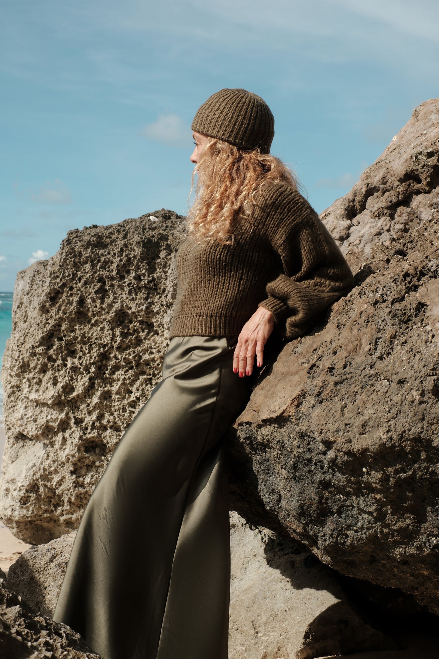 Grüner Mohairpullover