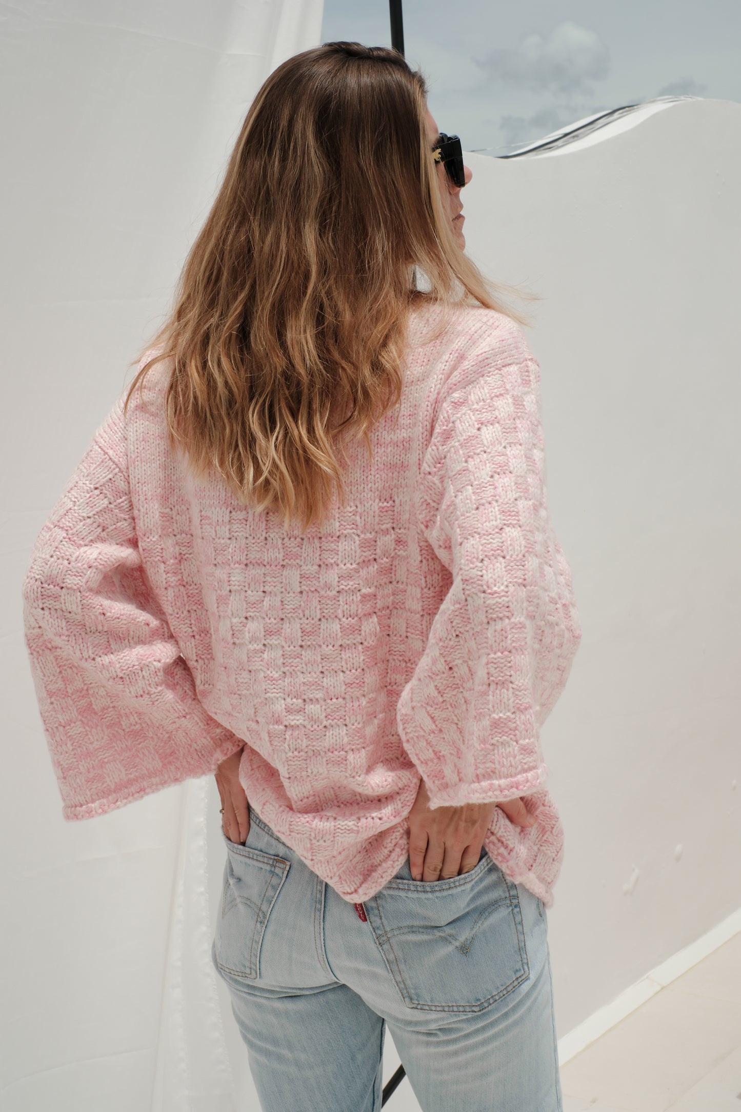 Pullover aus Naturgarn, rosa