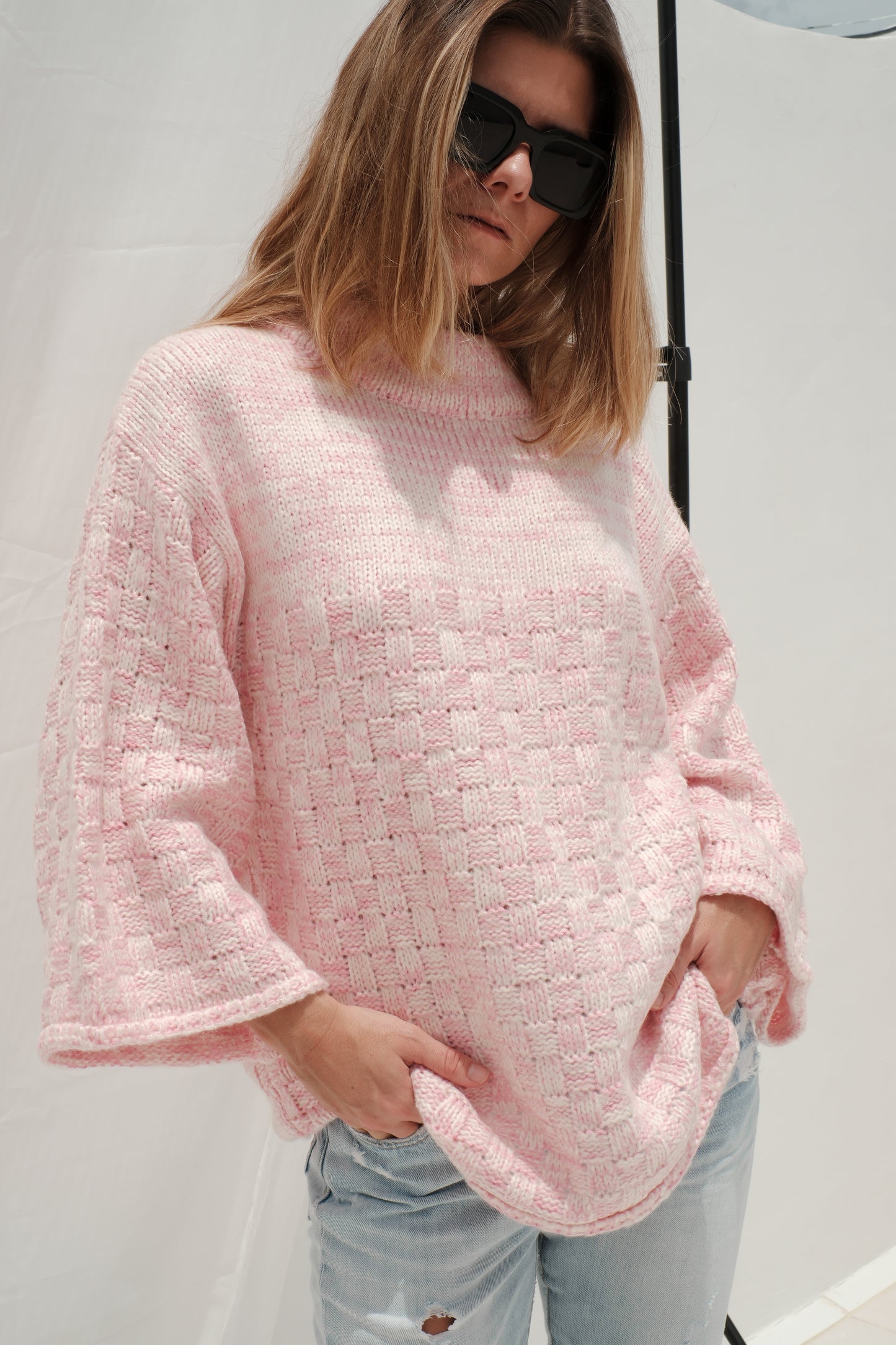 Pullover aus Naturgarn, rosa