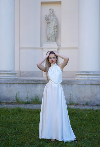 Hedvábné dlouhé šaty s mašlí - předobjednávka