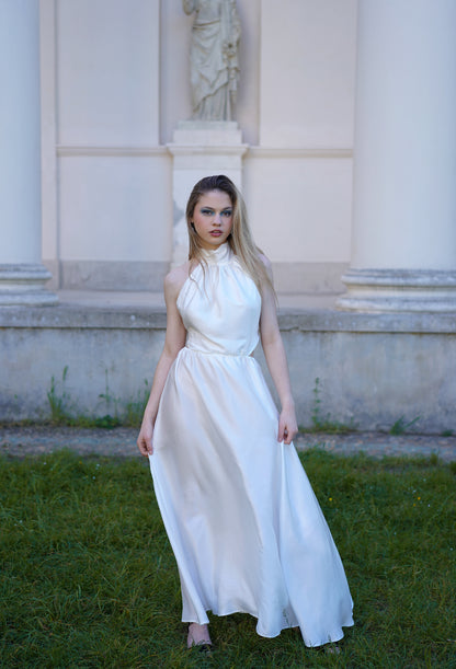 Hedvábné dlouhé šaty s mašlí - předobjednávka