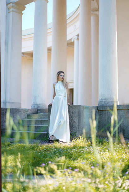 Hedvábné dlouhé šaty s mašlí - předobjednávka