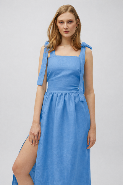 Lněné šaty s mašlemi - předobjednávka