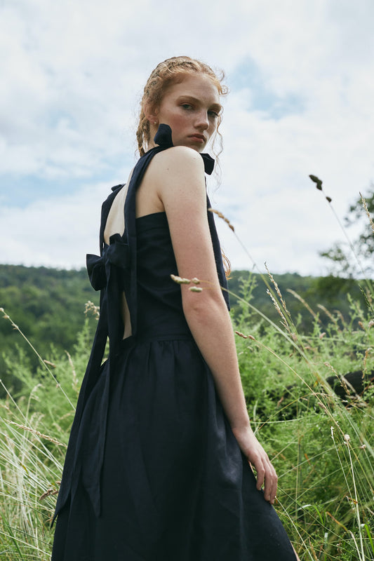 Lněné šaty s mašlemi