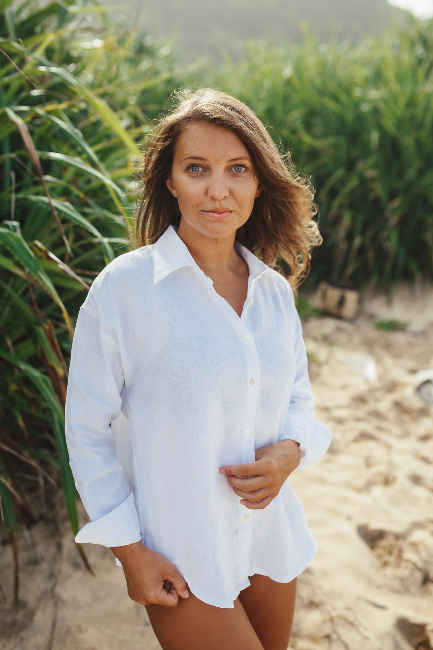 Jacquardhemd mit gerafften Ärmeln