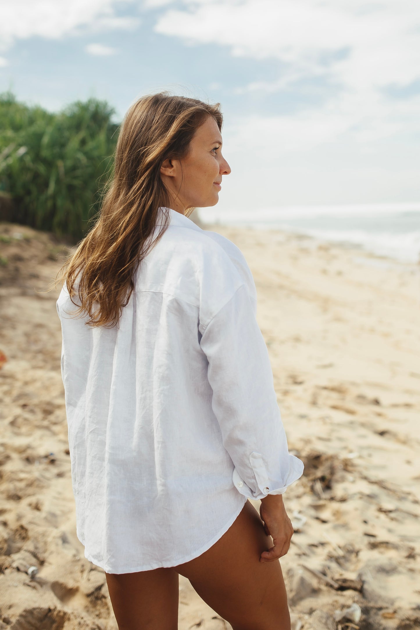 Jacquardhemd mit gerafften Ärmeln