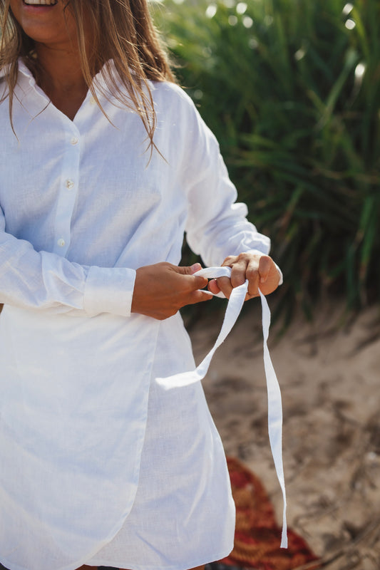 Lněná bílá sukně