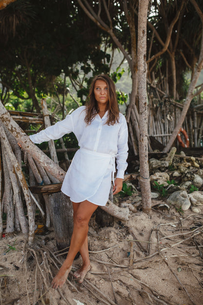 Lněná bílá sukně