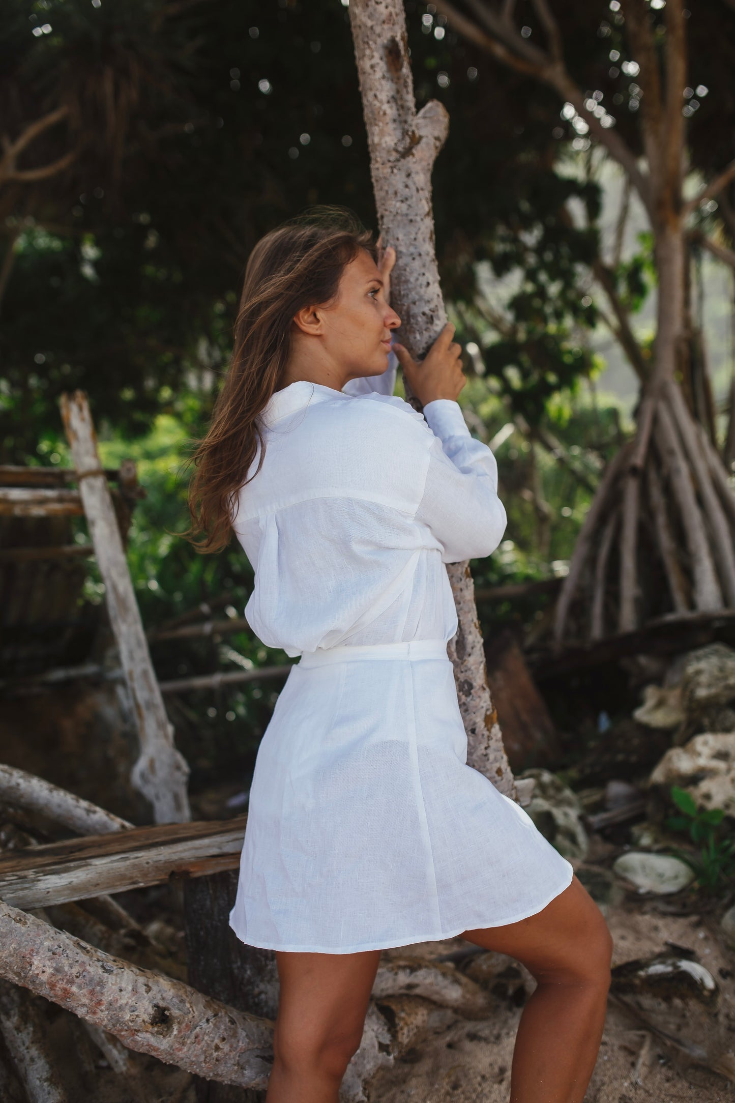 Lněná bílá sukně