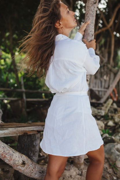 Lněná bílá sukně