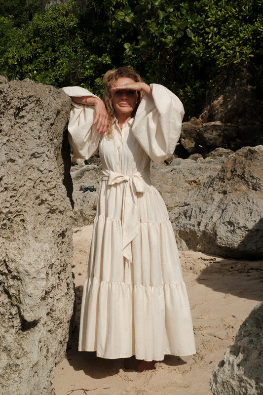 Langes Jacquard-Plisseekleid