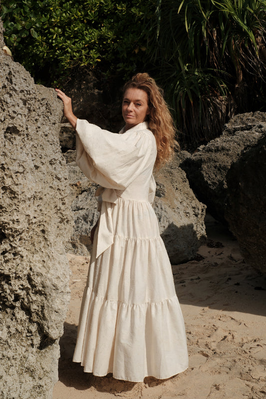 Langes Jacquard-Plisseekleid