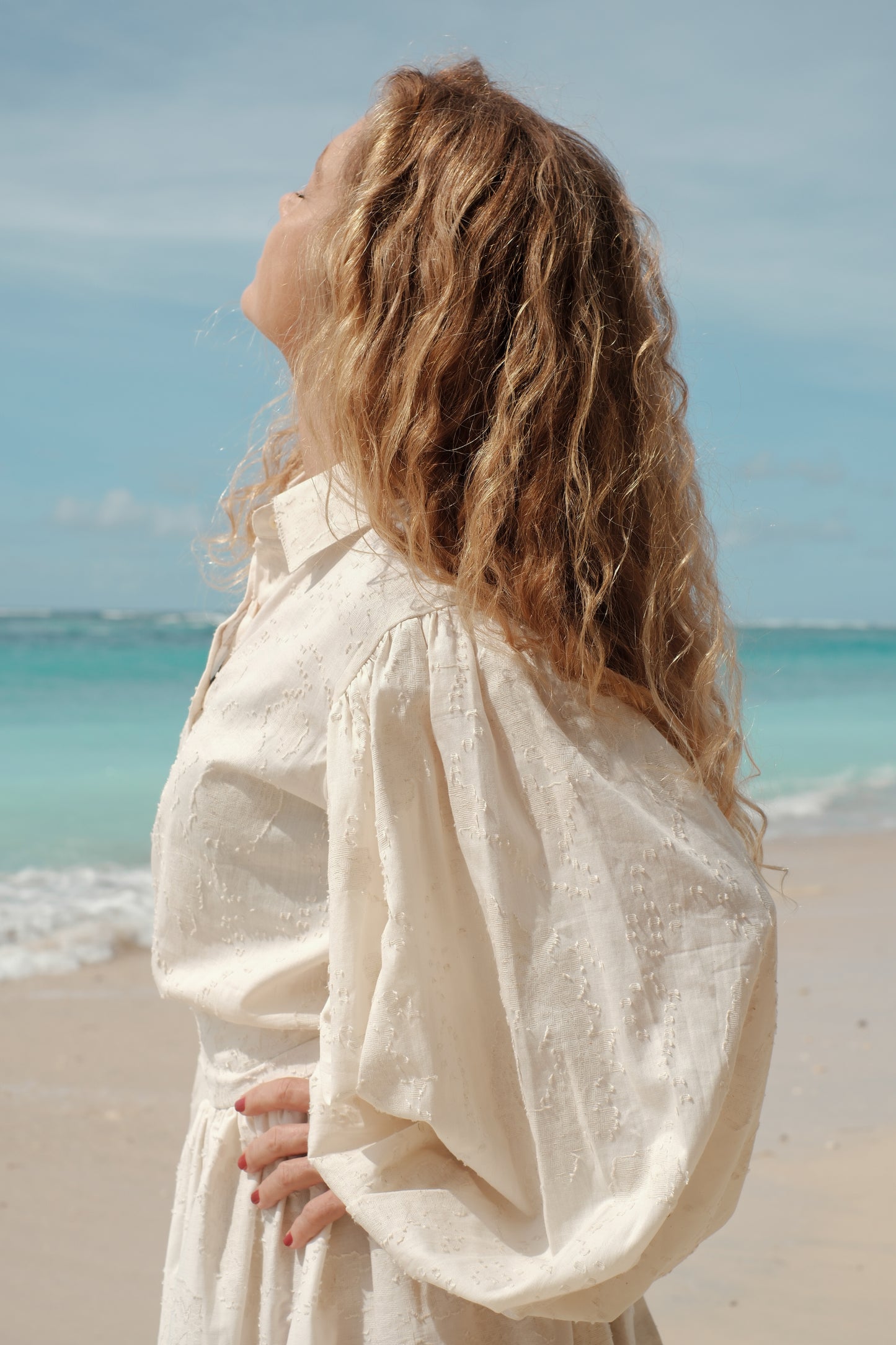 Jacquardhemd mit gerafften Ärmeln