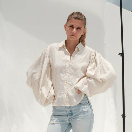 Jacquardhemd mit gerafften Ärmeln