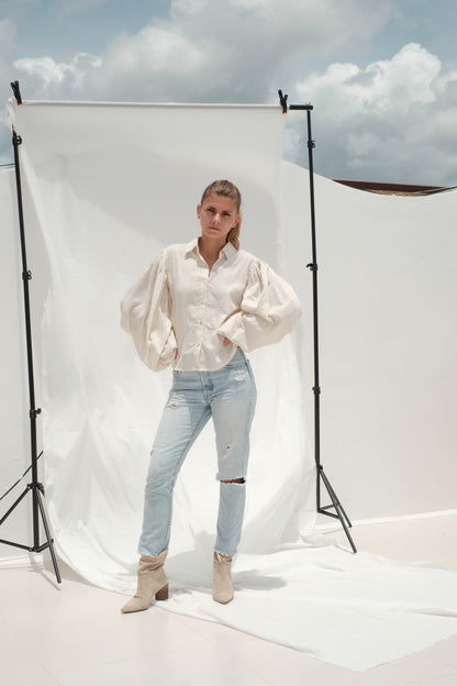 Jacquardhemd mit gerafften Ärmeln