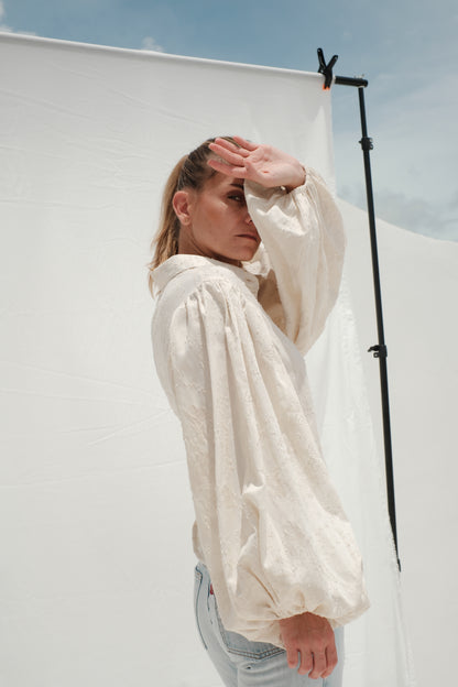 Jacquardhemd mit gerafften Ärmeln