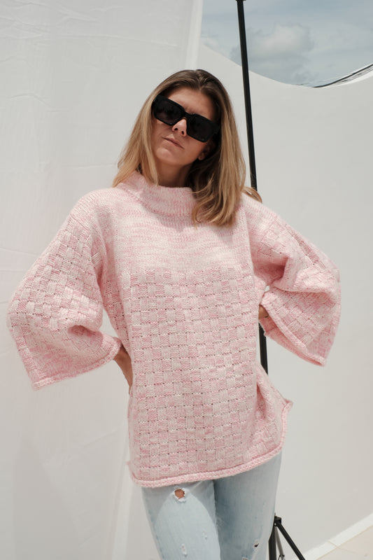Pullover aus Naturgarn, rosa