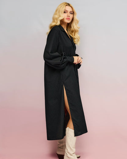 Schwarzes Hemdkleid mit Schleifen