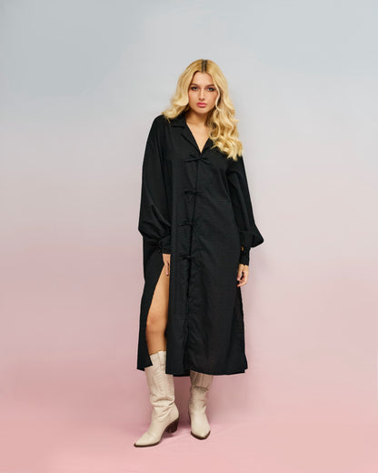 Schwarzes Hemdkleid mit Schleifen