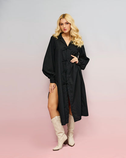 Schwarzes Hemdkleid mit Schleifen