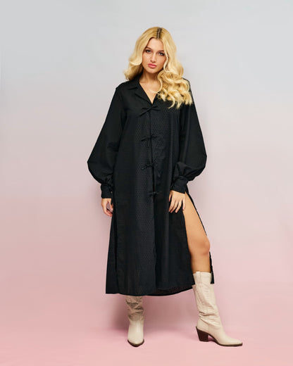 Schwarzes Hemdkleid mit Schleifen